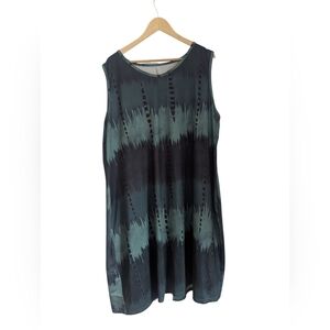 2/$15 Woman's Plus Size Green And Black Sleeveless Tie-Dye A Line Dress-Size 5XL